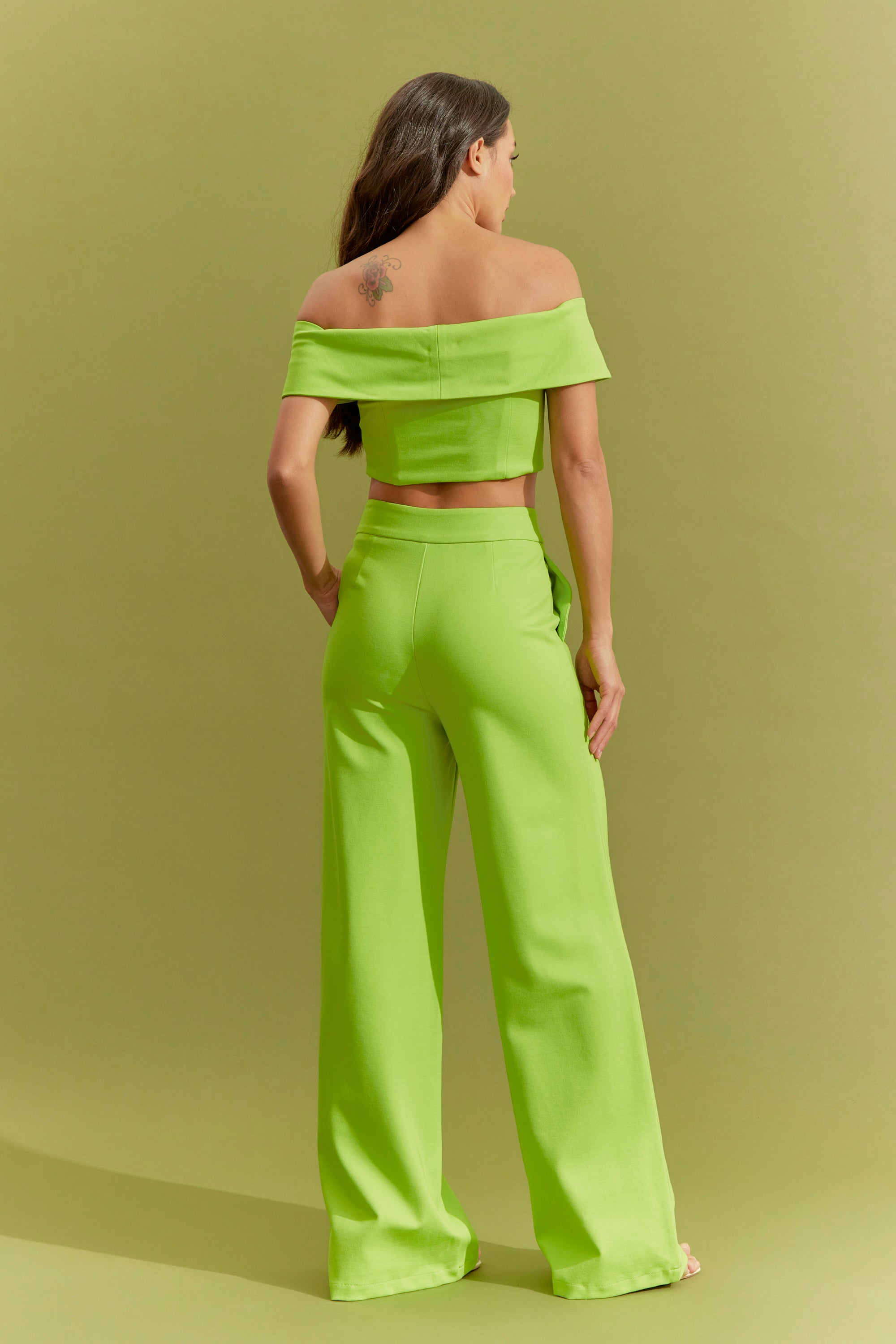 Knit Off Shoulder Crop Top and Wide Leg Pants Set