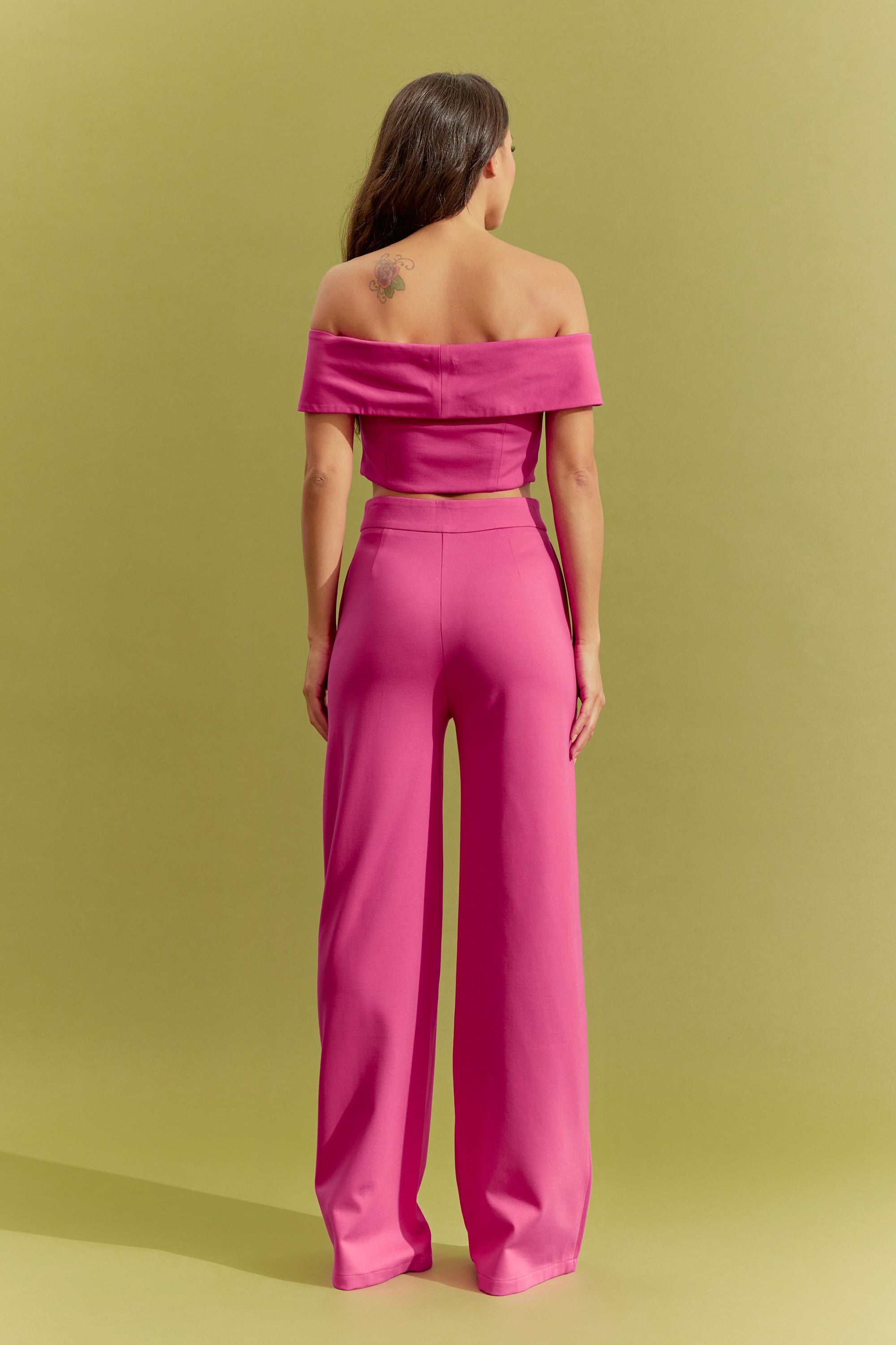 Knit Off Shoulder Crop Top and Wide Leg Pants Set