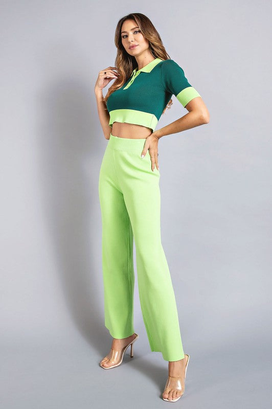 Two Tone Knit Top and Pants Set