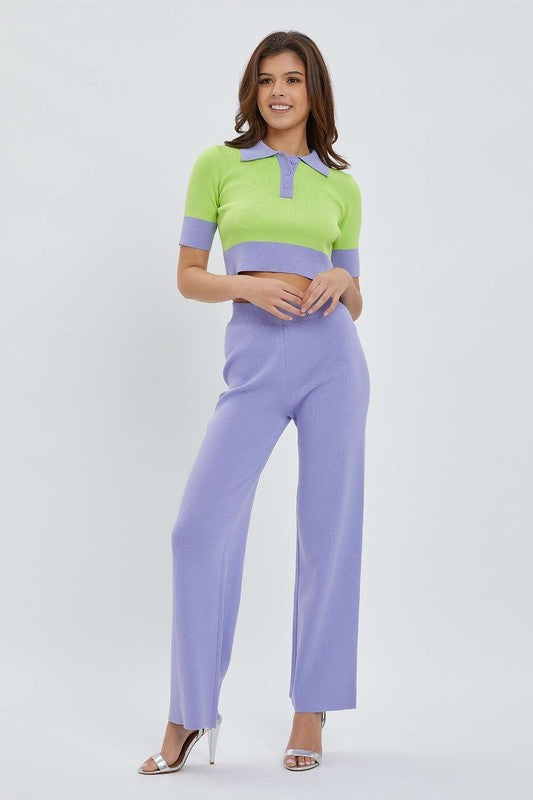 Two Tone Knit Top and Pants Set