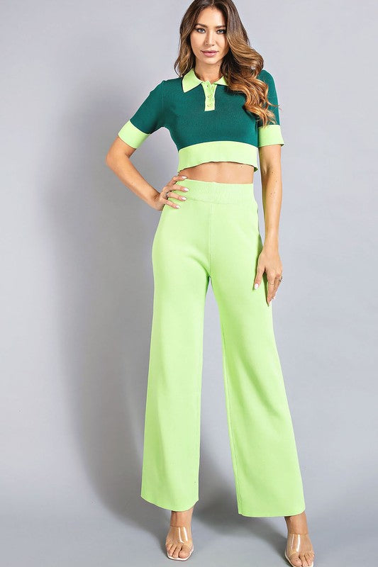 Two Tone Knit Top and Pants Set