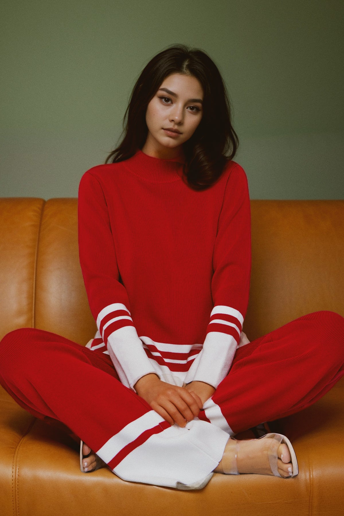 Day To Day Knit Stripe Long Sleeve Top and Pants Set