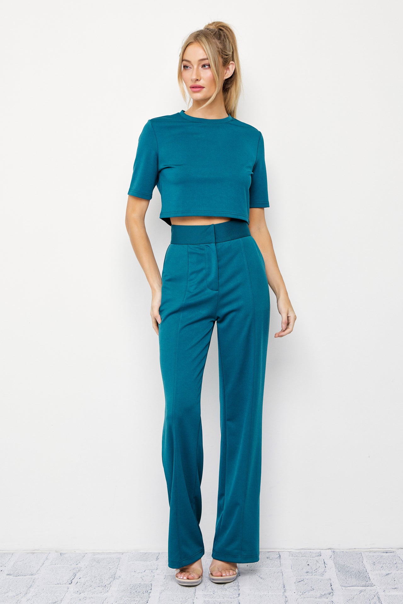 Casual Day Crop Top and High Waist Pants Set