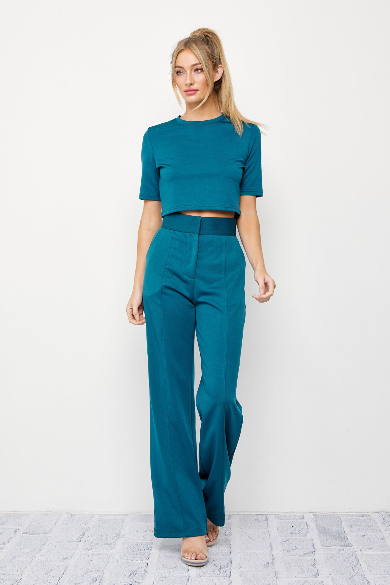 Casual Day Crop Top and High Waist Pants Set