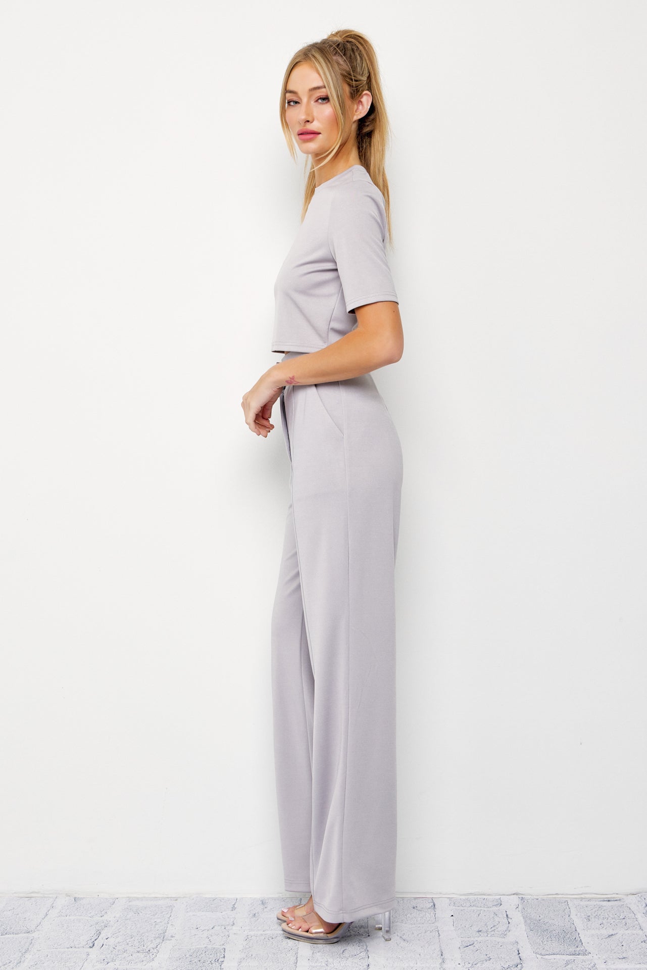 Casual Day Crop Top and High Waist Pants Set