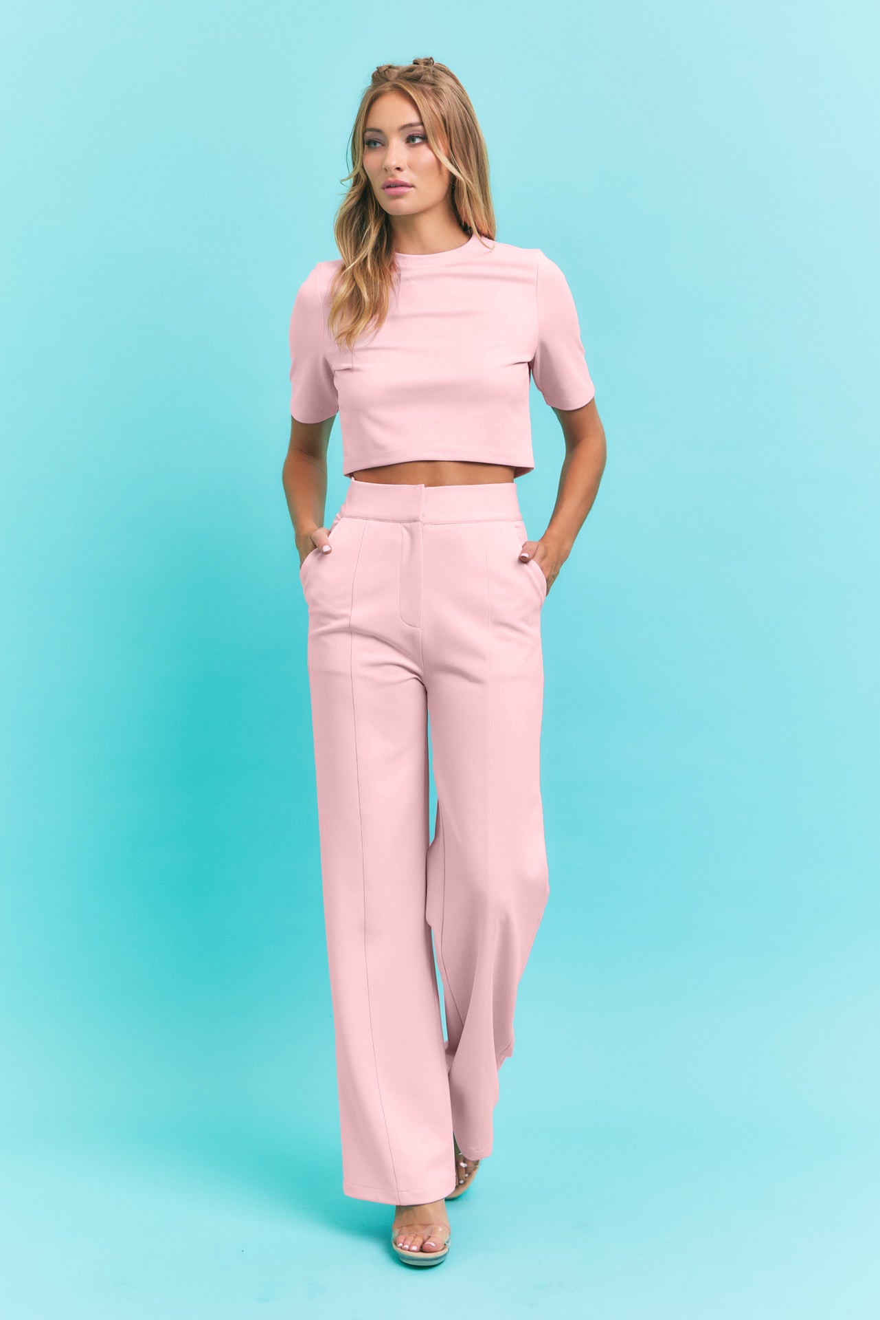 Casual Day Crop Top and High Waist Pants Set