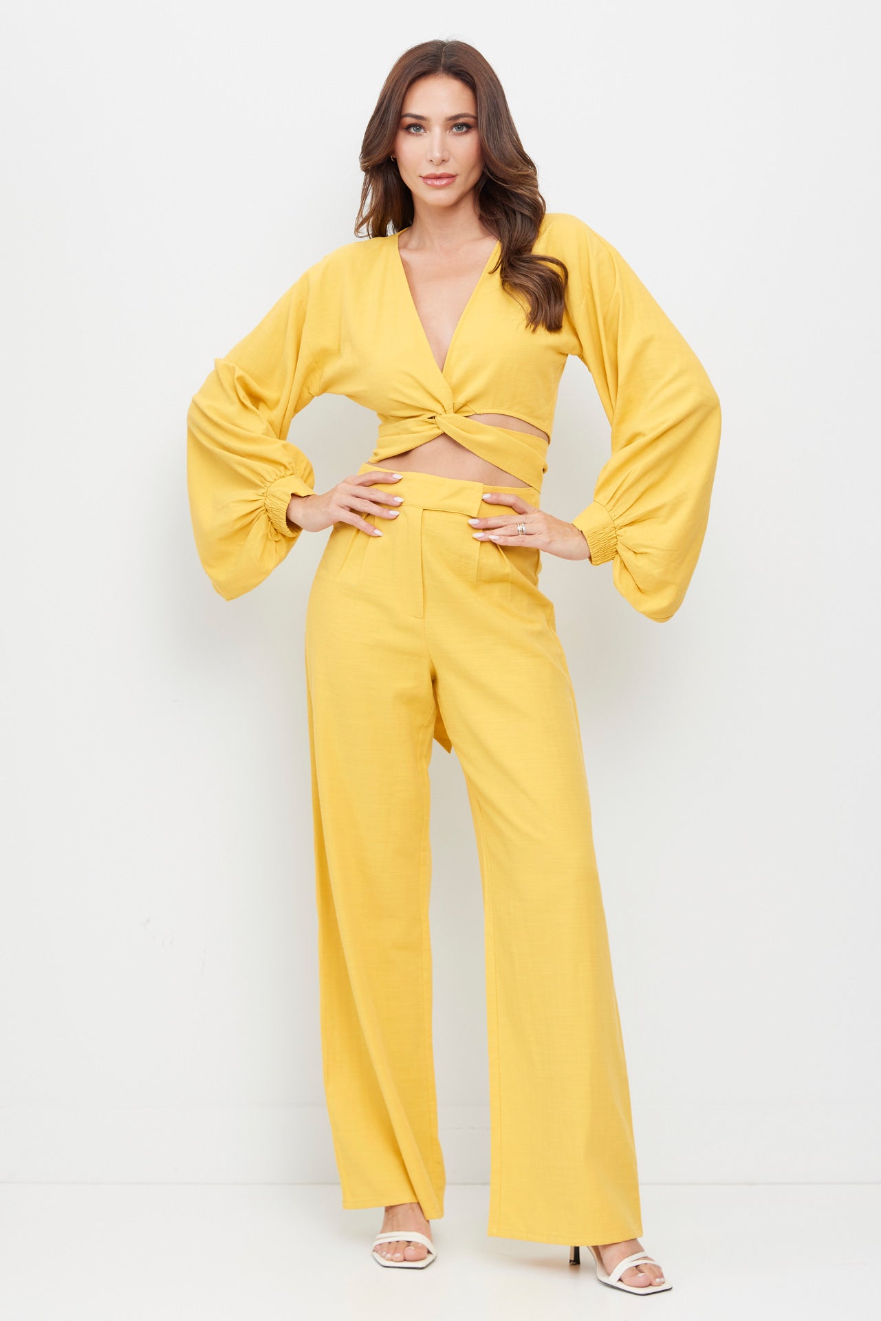 Balloon Sleeve Top & Pleated Detail Pant Set