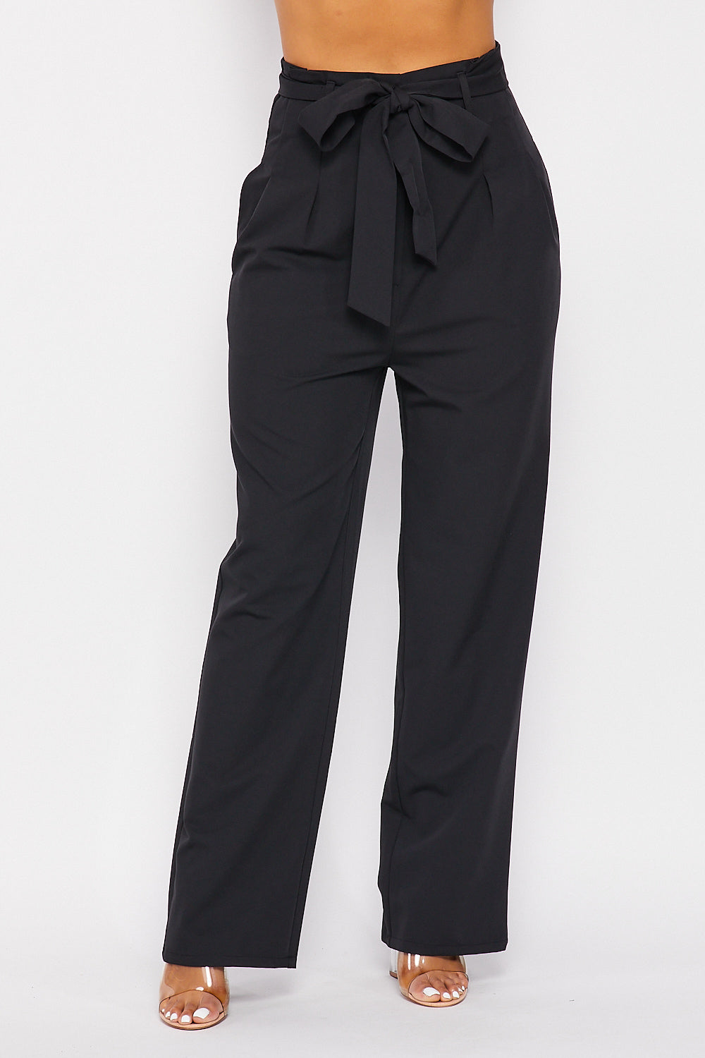 High Waist Pants With Self Bow Tie Belt