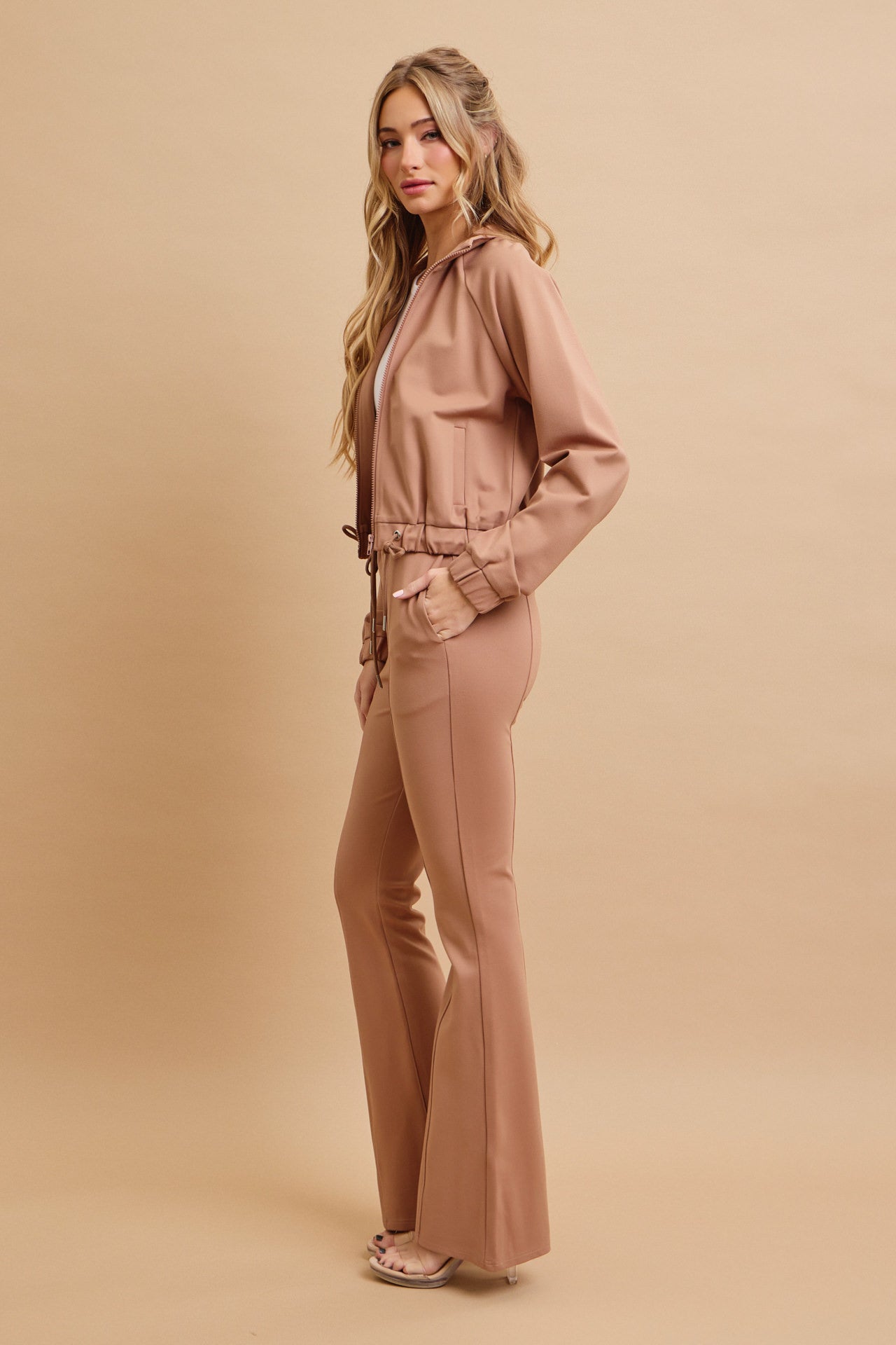 Simple Day Knit Track Jacket and Flare Pants Set