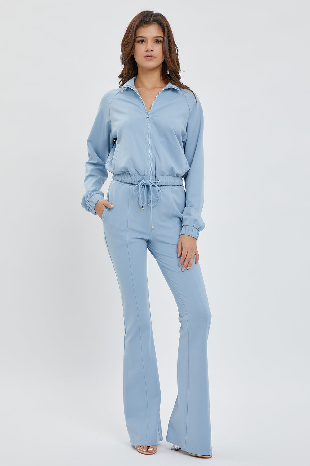 Simple Day Knit Track Jacket and Flare Pants Set