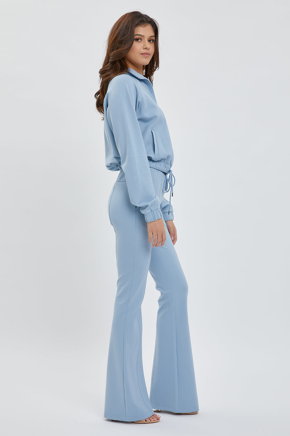 Simple Day Knit Track Jacket and Flare Pants Set