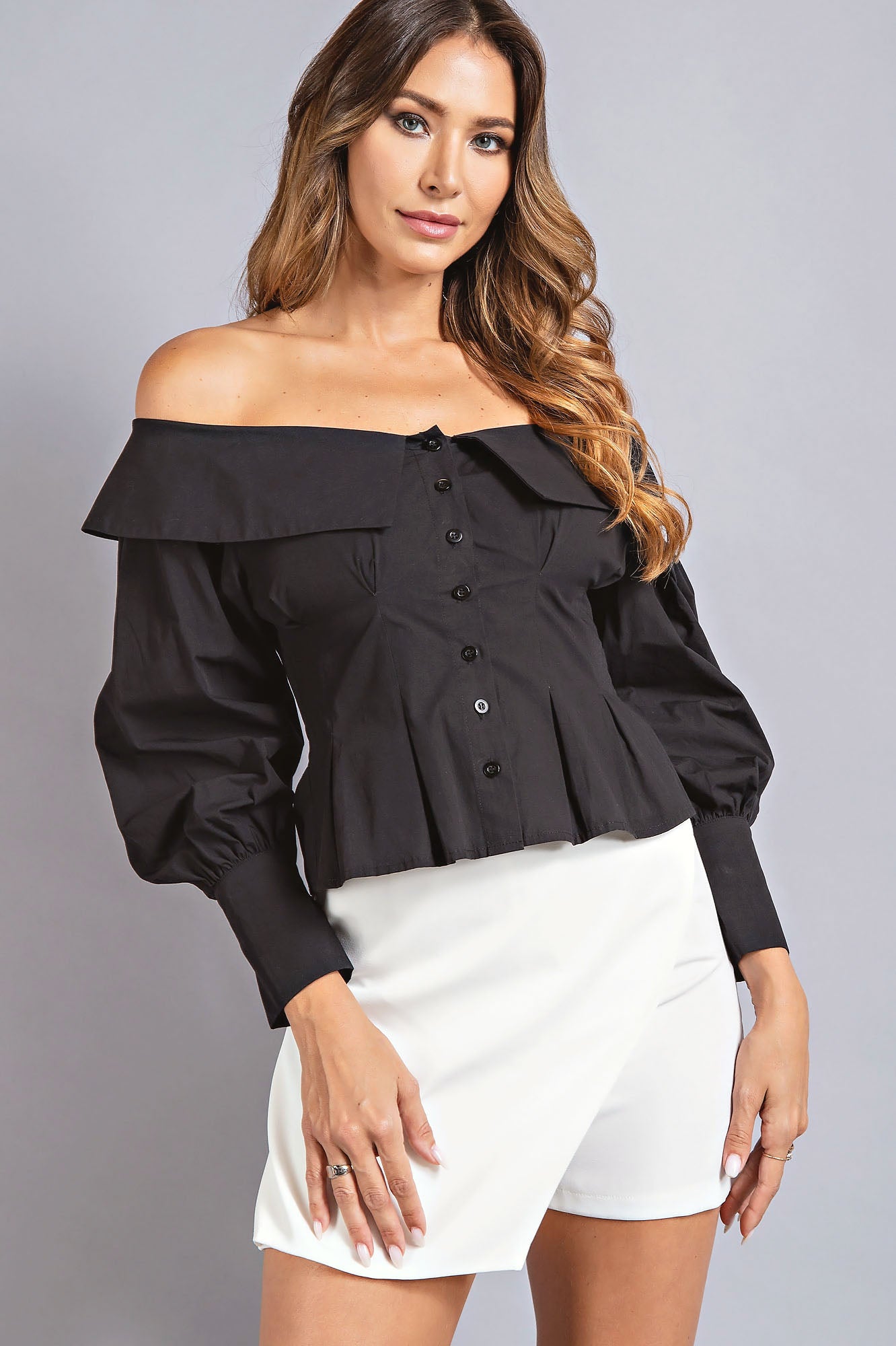 Off Shoulder Button Down Peplum Top