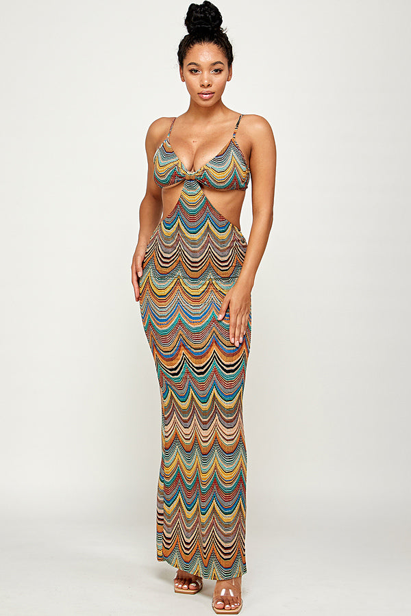 Cutout Print Maxi Dress