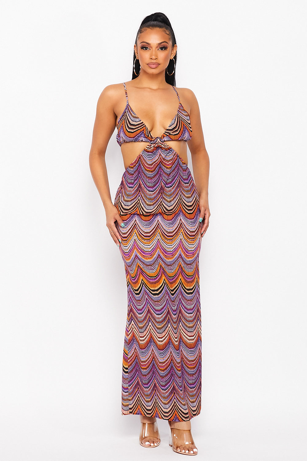 Cutout Print Maxi Dress