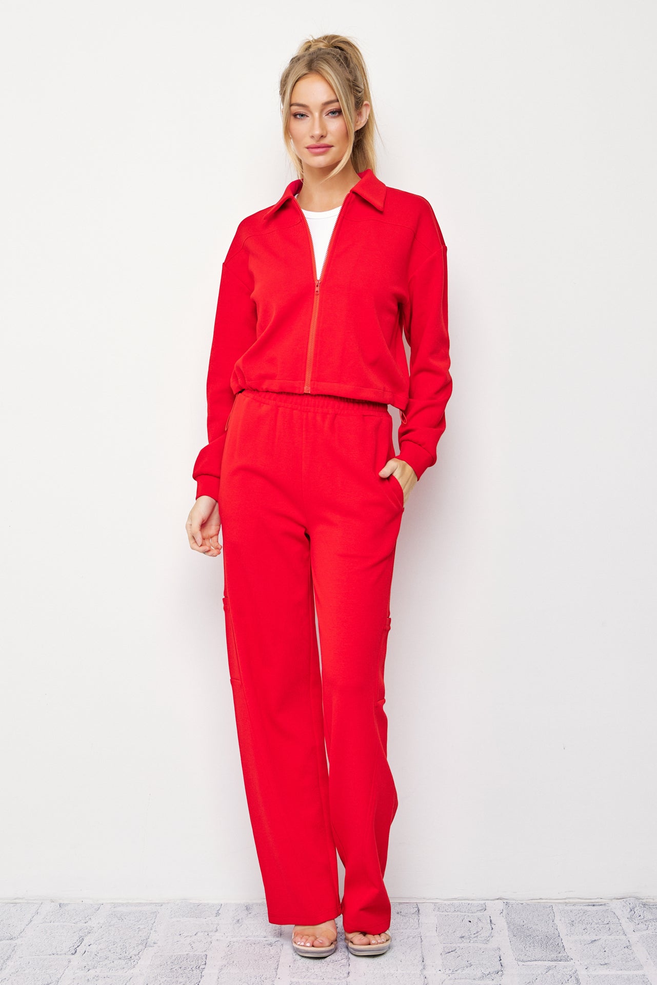 Aveline Knit Collar Zip Up Jacket and Pants Set