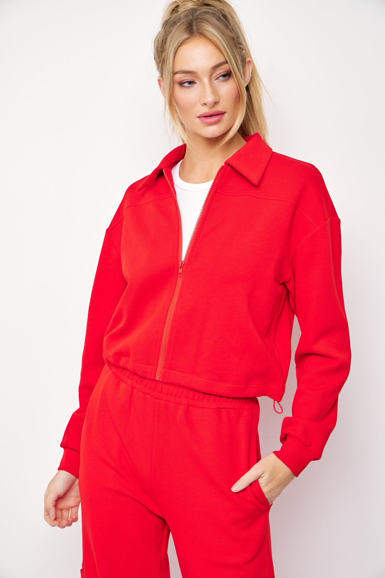 Aveline Knit Collar Zip Up Jacket and Pants Set