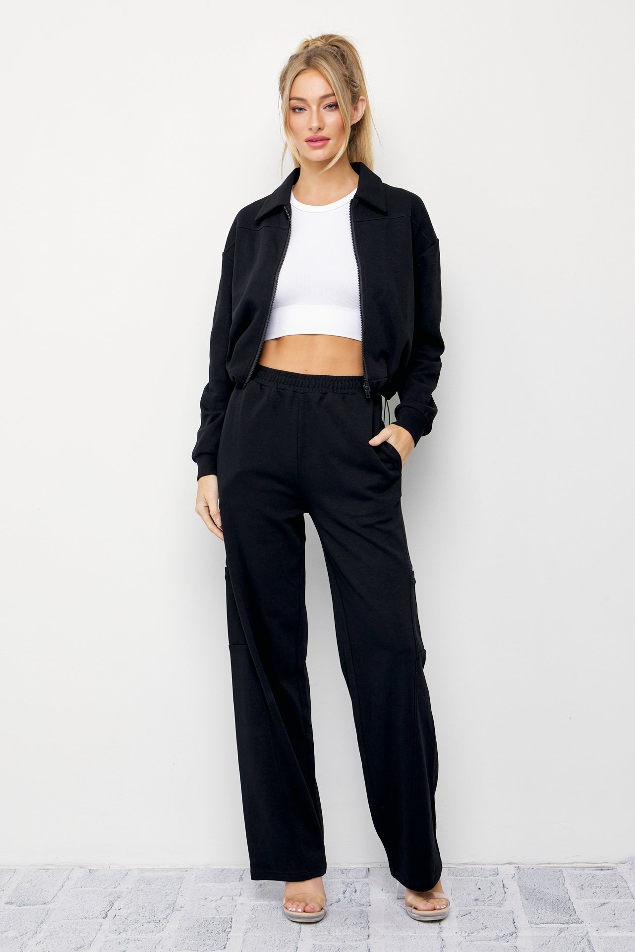 Aveline Knit Collar Zip Up Jacket and Pants Set