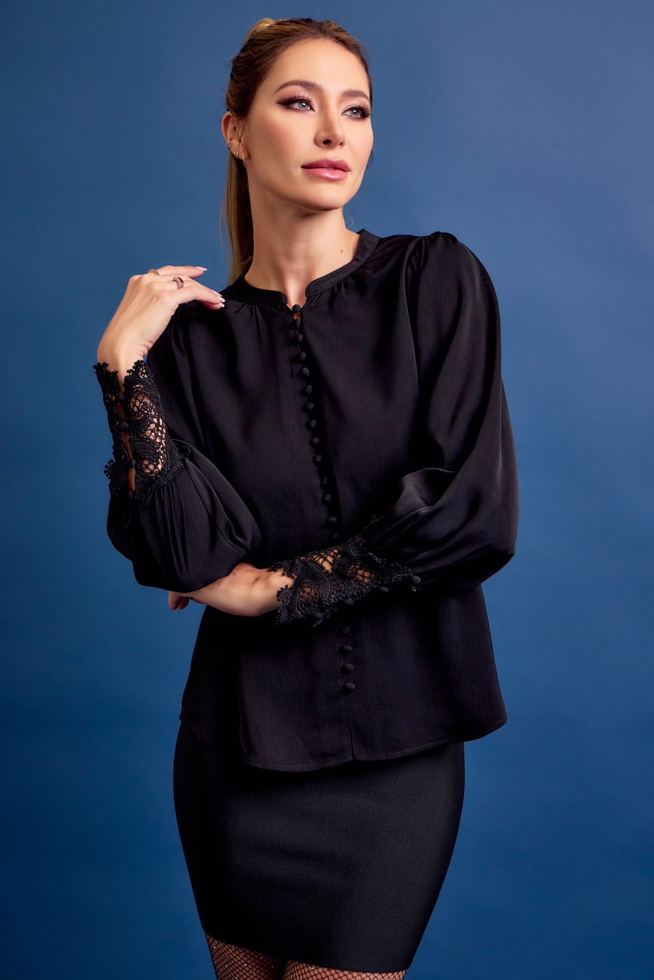 Perfect Vibes Button Down Blouse with Lace Cuffs