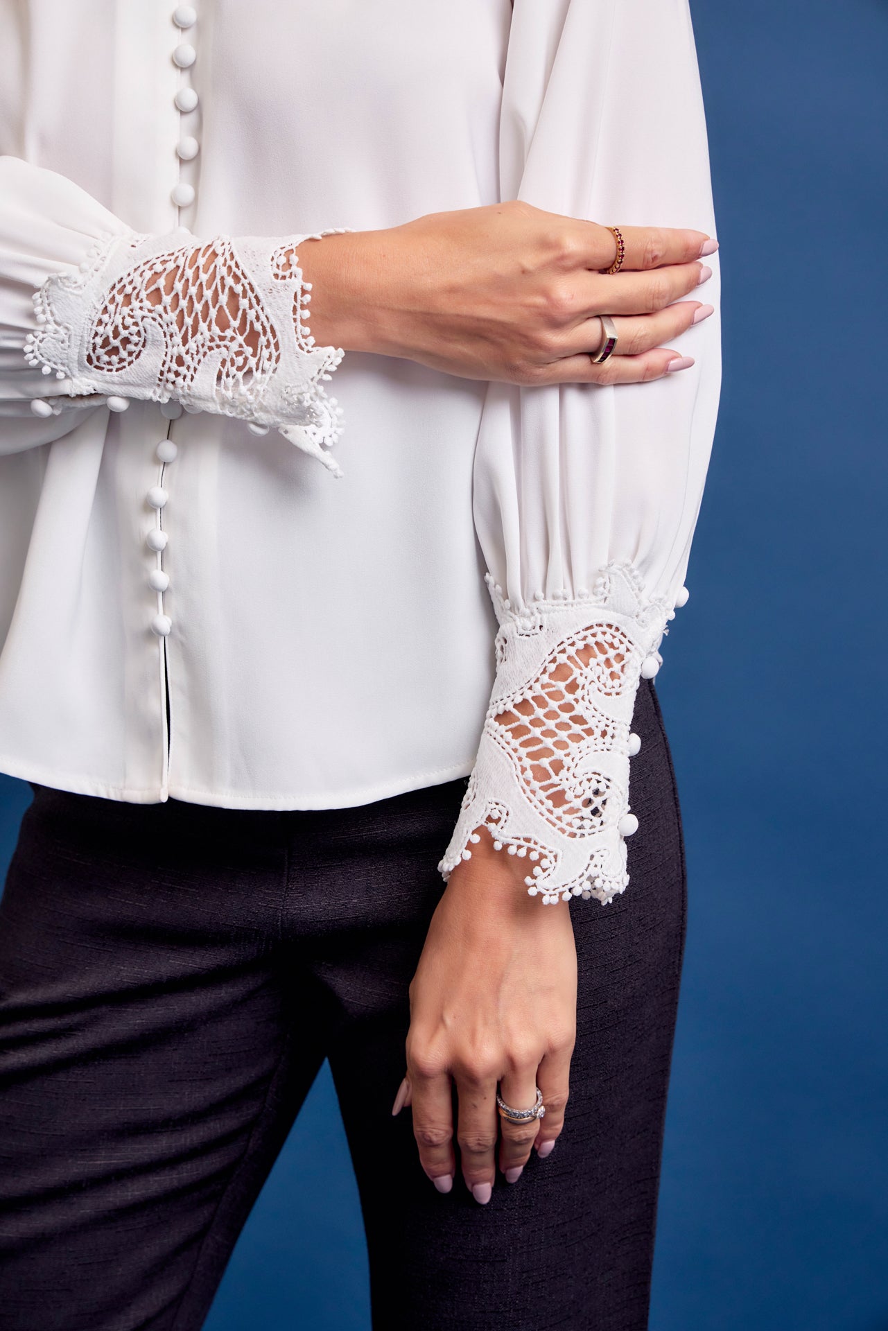 Perfect Vibes Button Down Blouse with Lace Cuffs