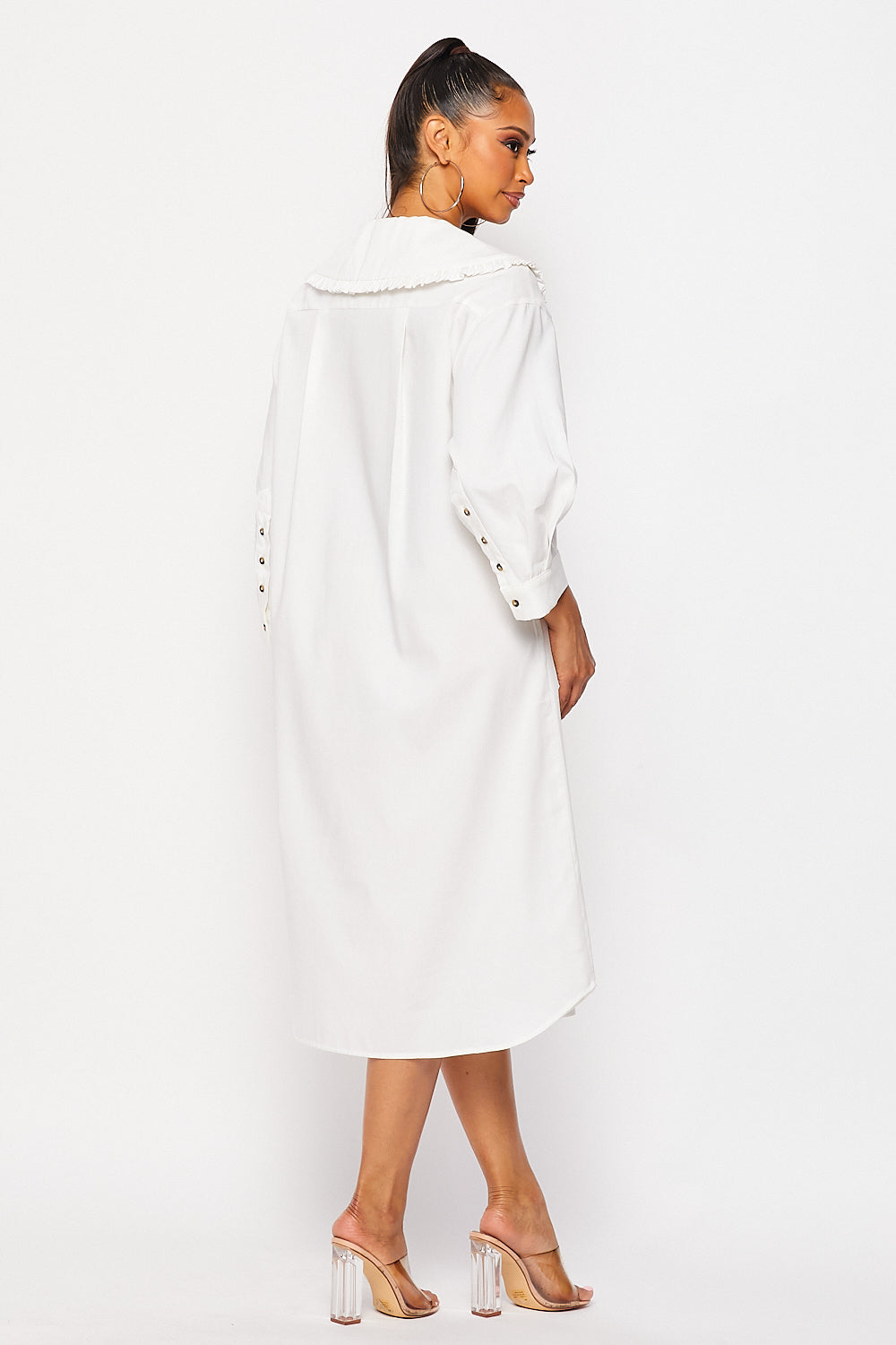 Oversized Bib Collar Midi Shirt Dress