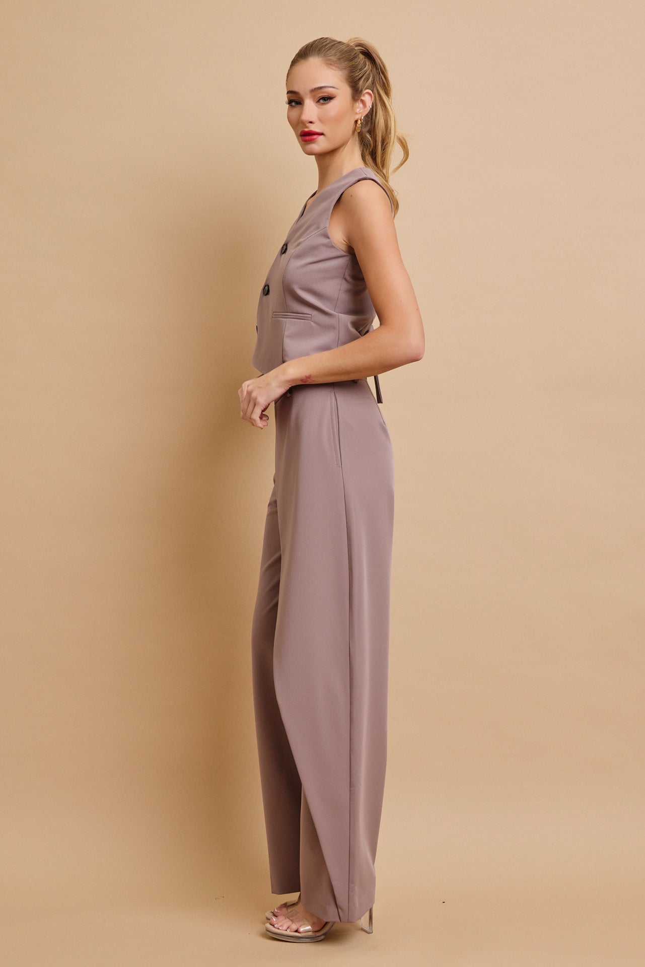 Effortless Flow Woven Asymmetrical Hem Vest & Wide Leg Pants Set