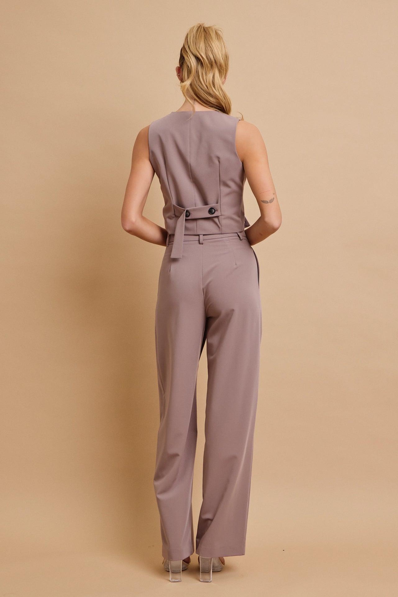 Effortless Flow Woven Asymmetrical Hem Vest & Wide Leg Pants Set