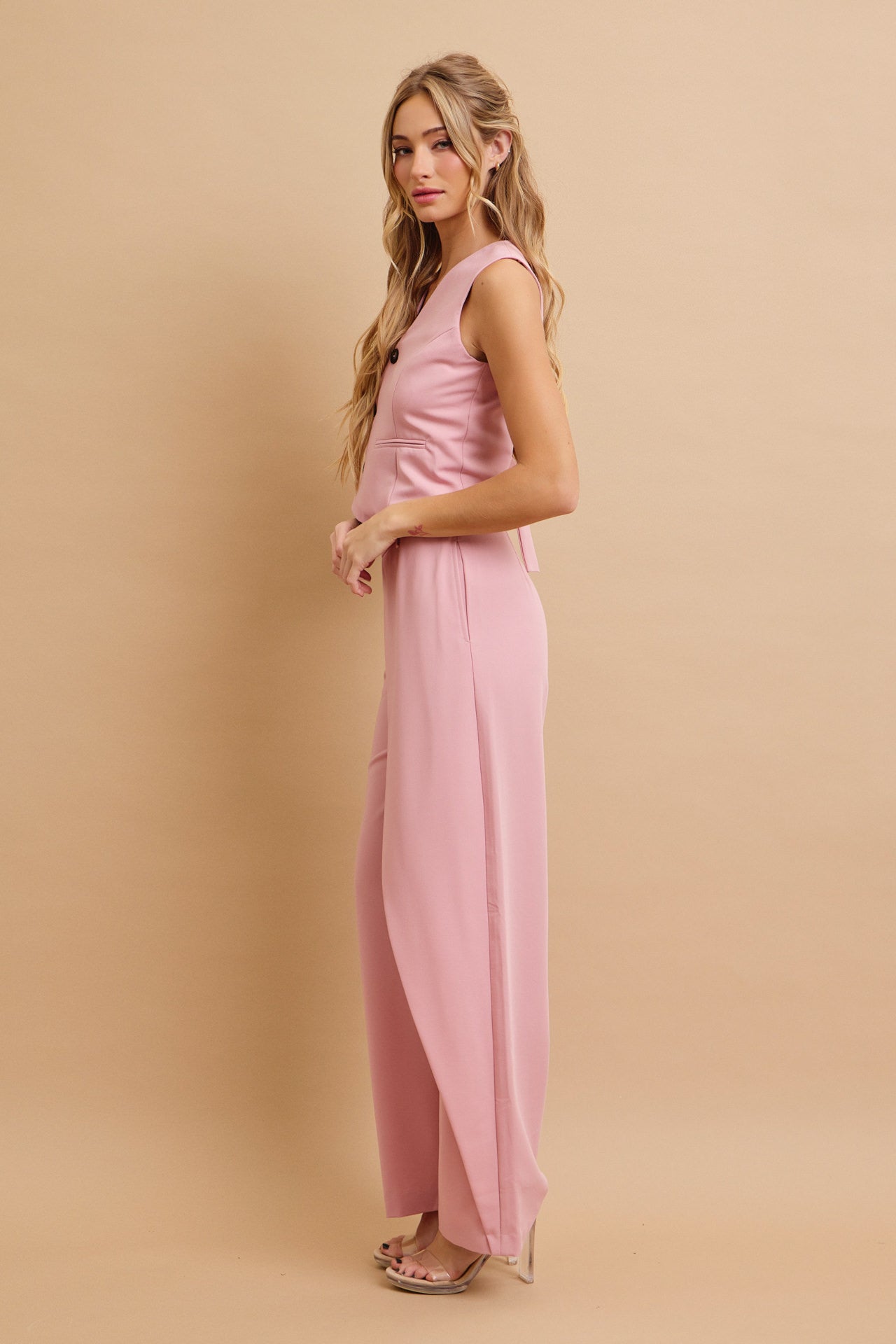 Effortless Flow Woven Asymmetrical Hem Vest & Wide Leg Pants Set