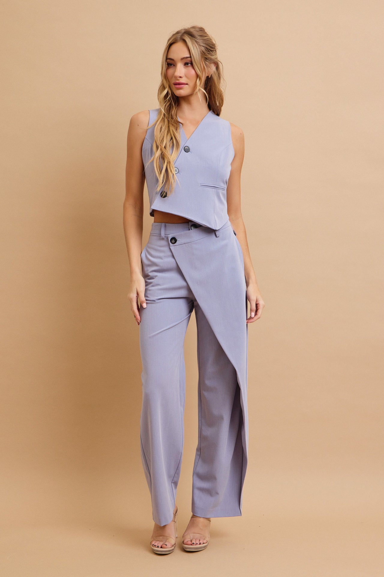 Effortless Flow Woven Asymmetrical Hem Vest & Wide Leg Pants Set