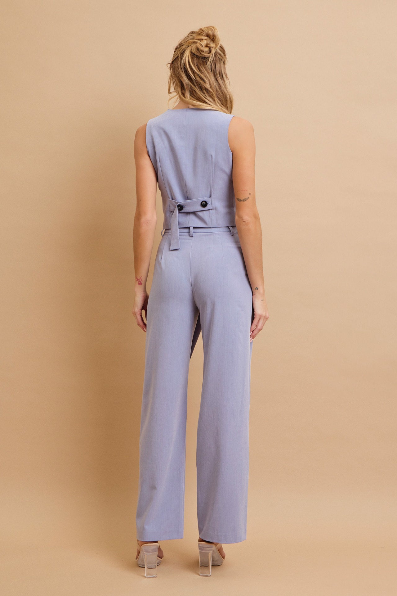 Effortless Flow Woven Asymmetrical Hem Vest & Wide Leg Pants Set