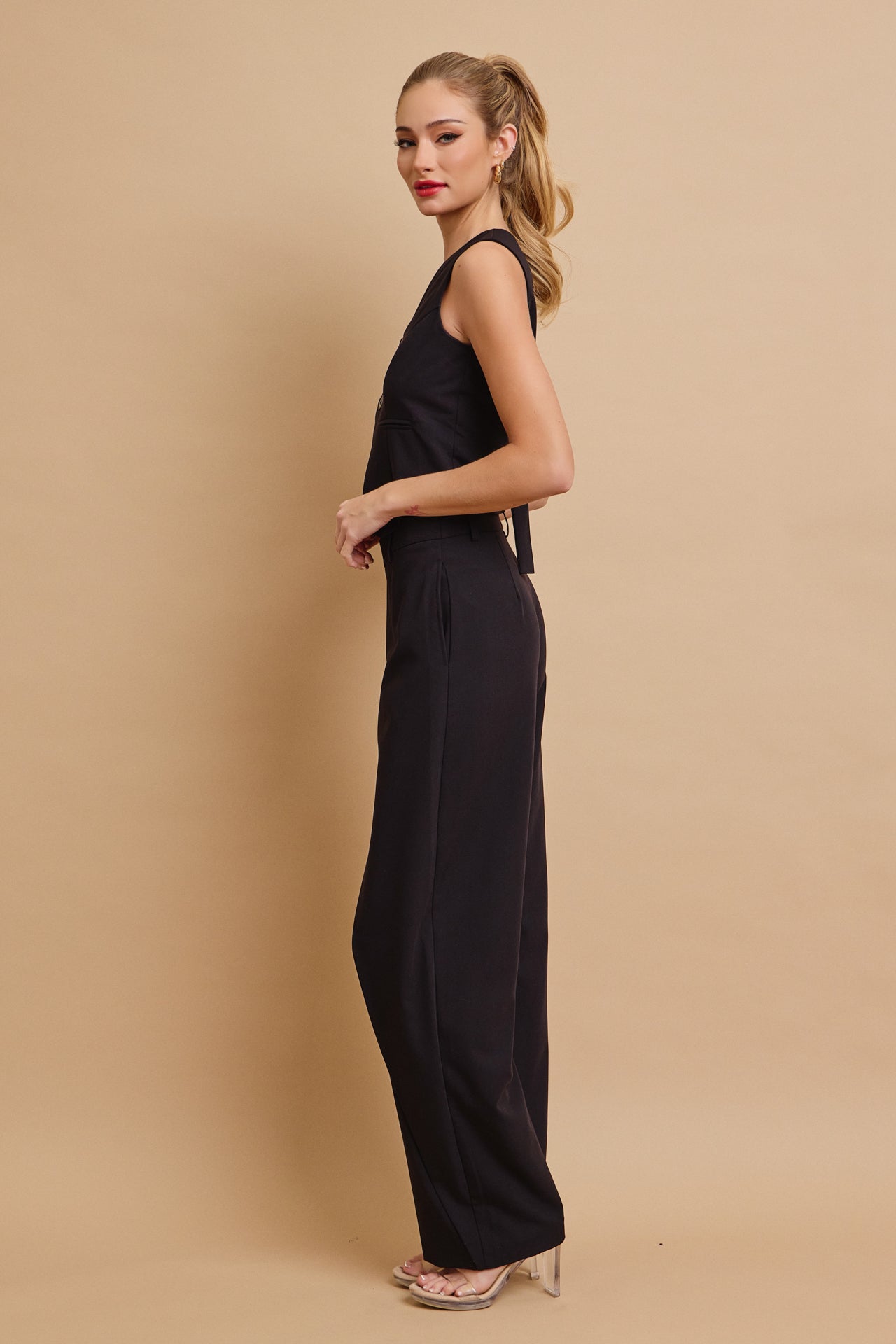 Effortless Flow Woven Asymmetrical Hem Vest & Wide Leg Pants Set