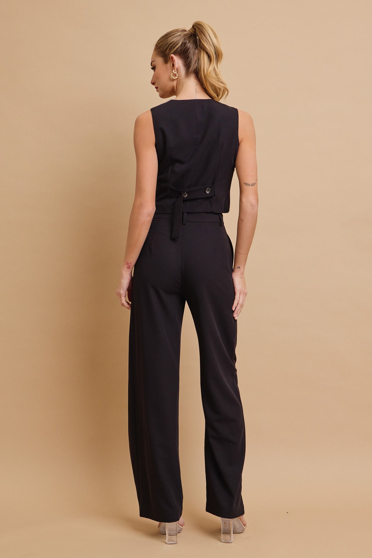 Effortless Flow Woven Asymmetrical Hem Vest & Wide Leg Pants Set