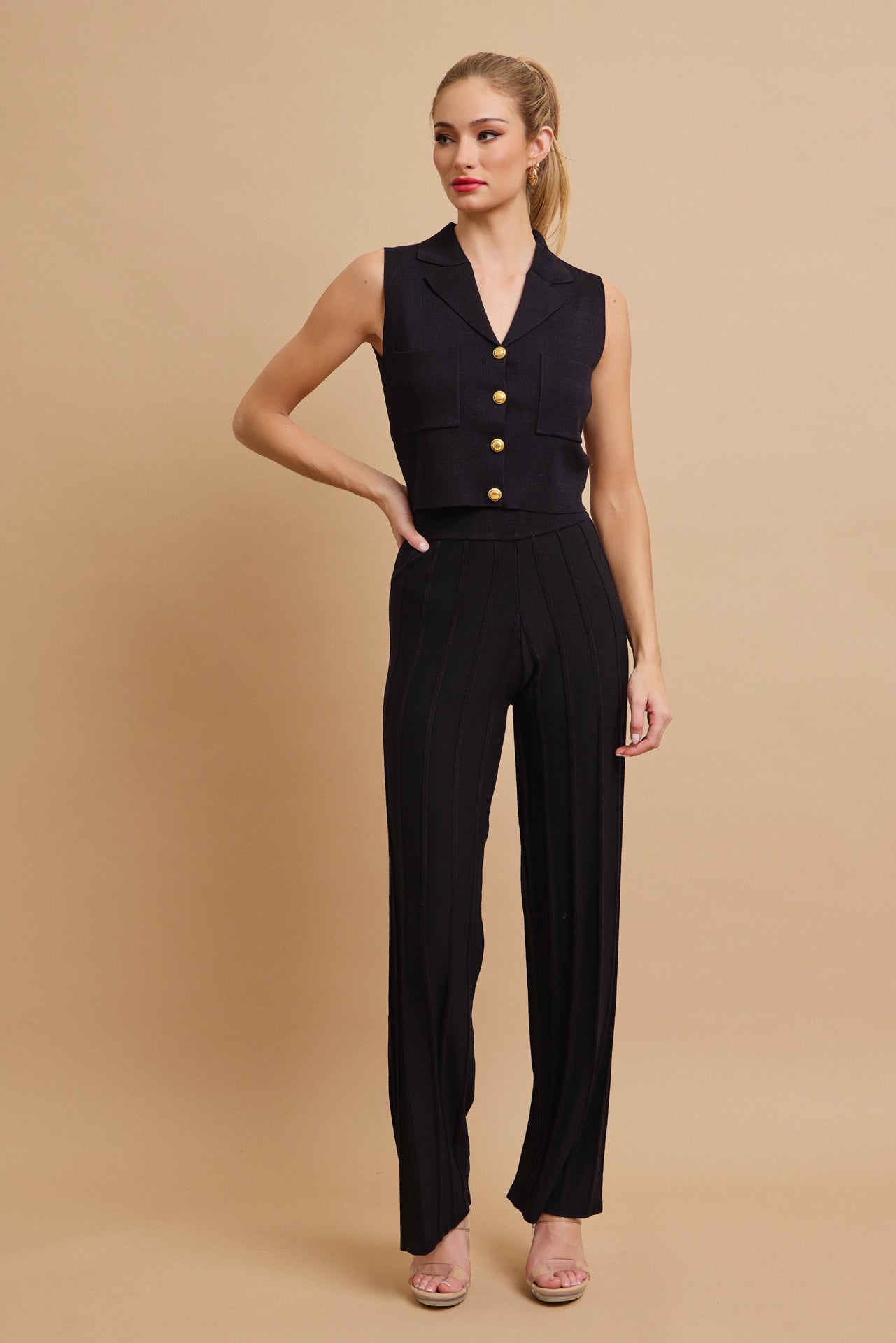 Effortless Elegance Knit Vest With Pleated Pants