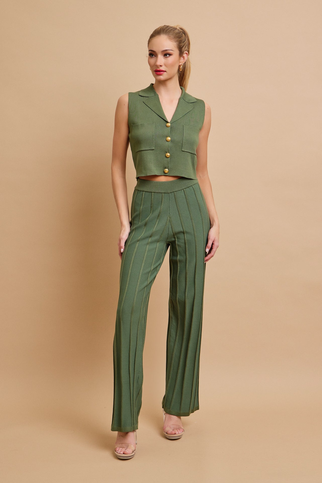 Effortless Elegance Knit Vest With Pleated Pants