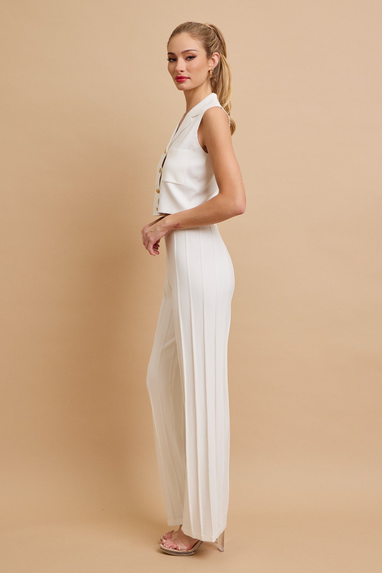 Effortless Elegance Knit Vest With Pleated Pants