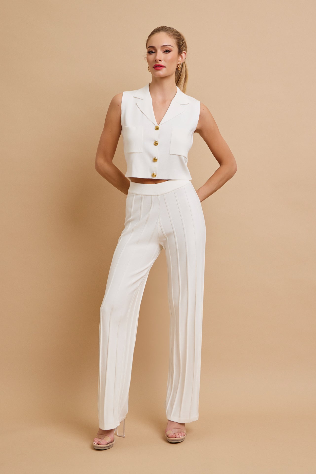 Effortless Elegance Knit Vest With Pleated Pants