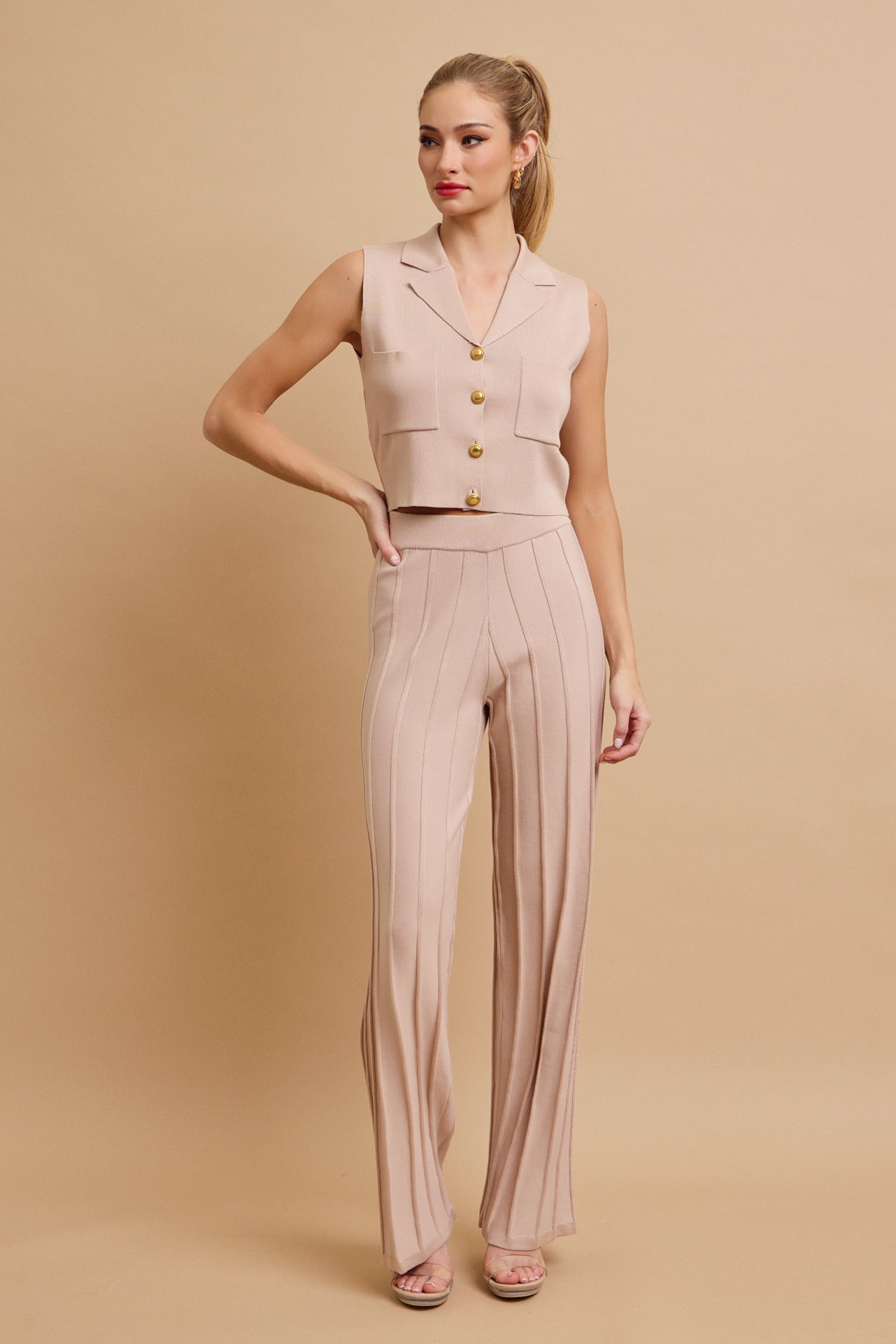 Effortless Elegance Knit Vest With Pleated Pants