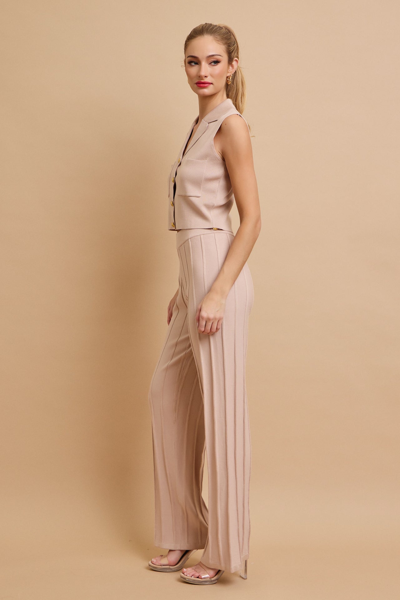 Effortless Elegance Knit Vest With Pleated Pants