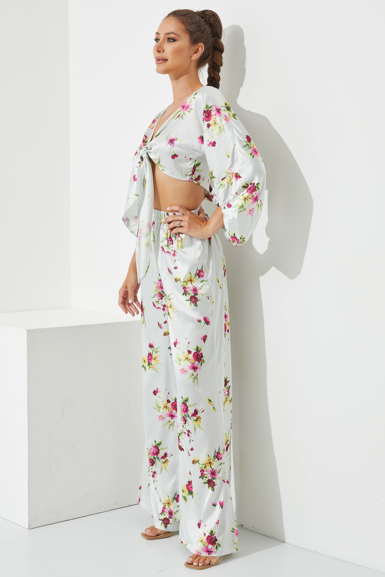 Woven Floral Print Top and Pants Set
