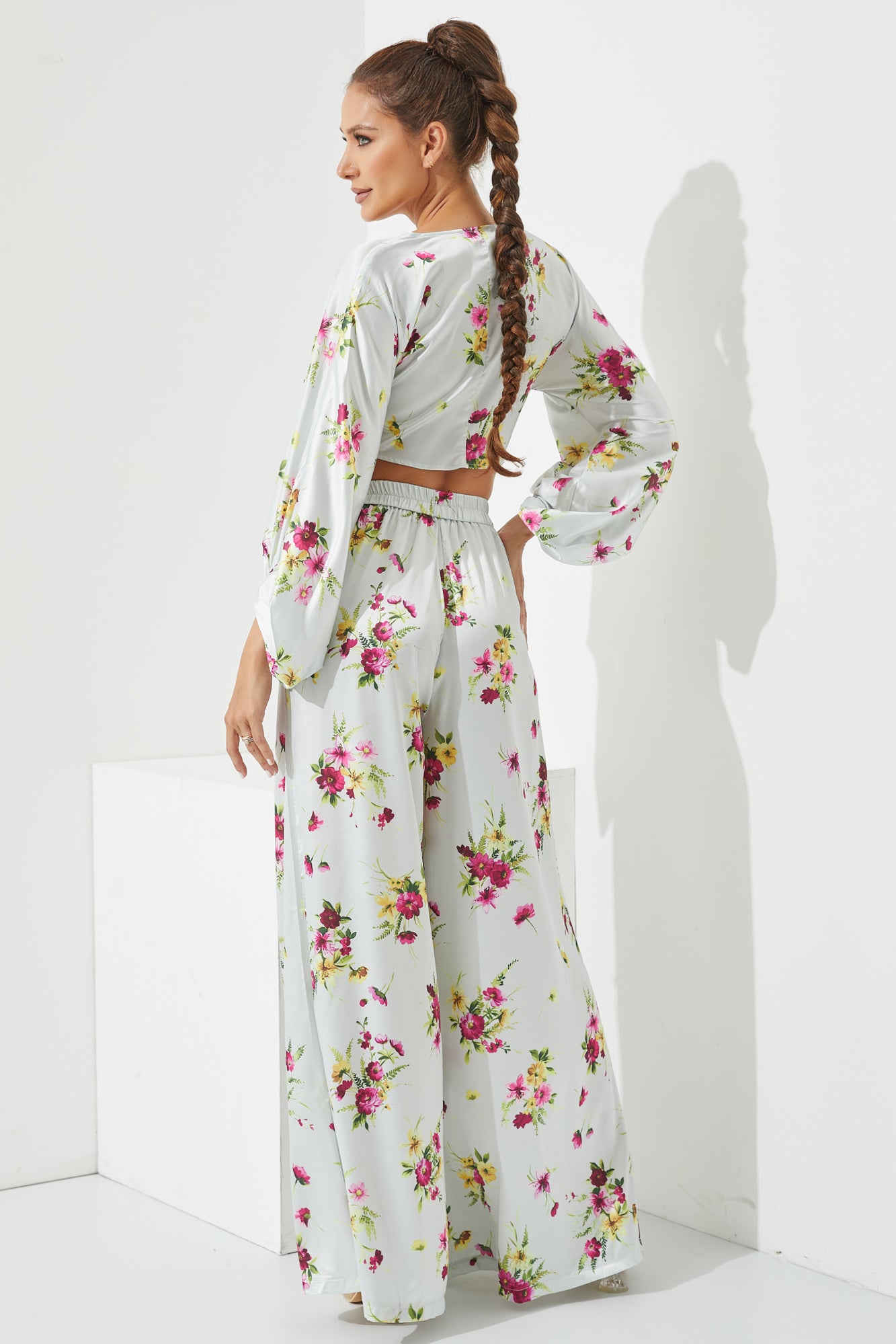 Woven Floral Print Top and Pants Set