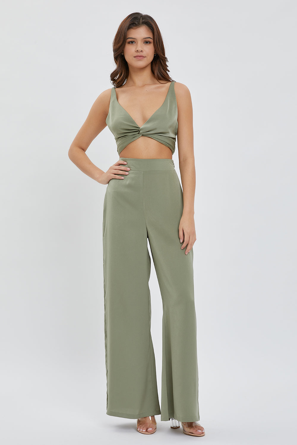 Twisted Front Crop Top & Wide Leg Pants