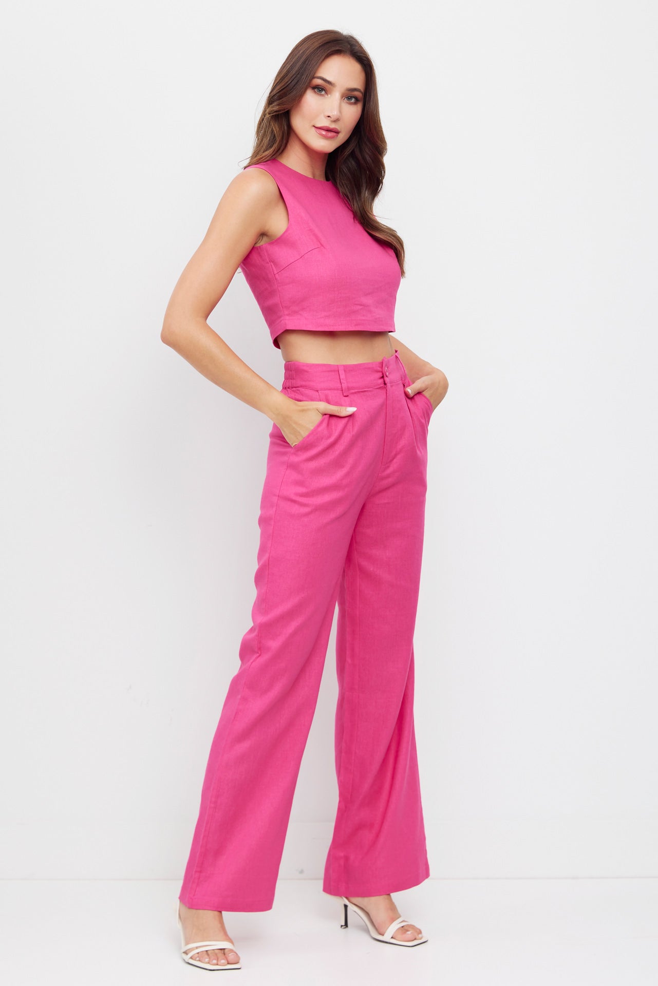Sleeveless Crop Top and Pleated Pants Set