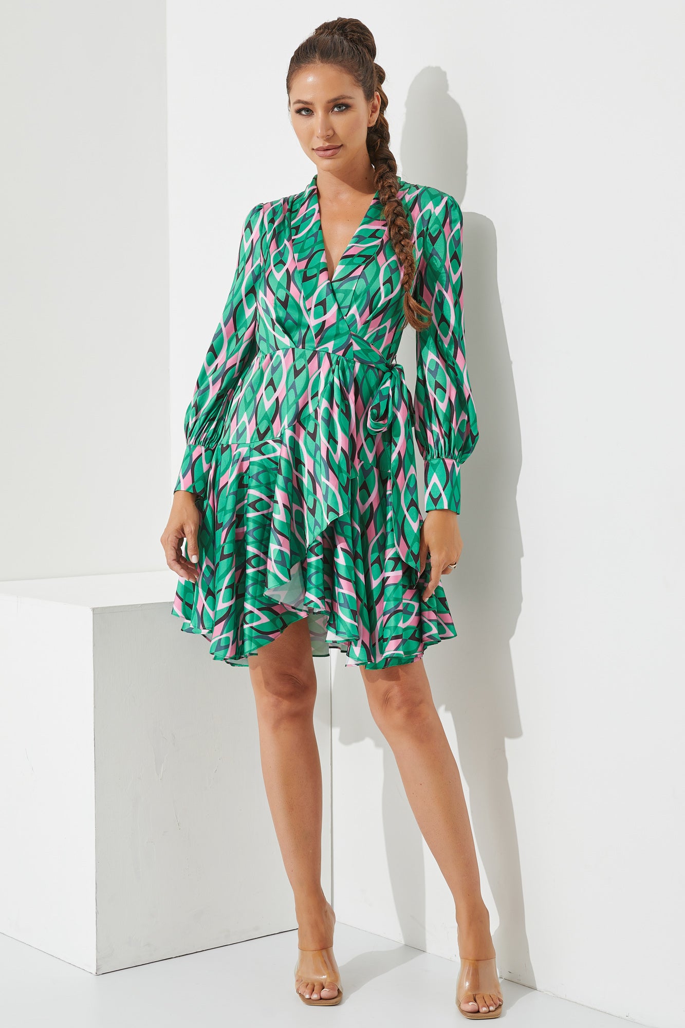 Woven Printed Mini Wrap Dress