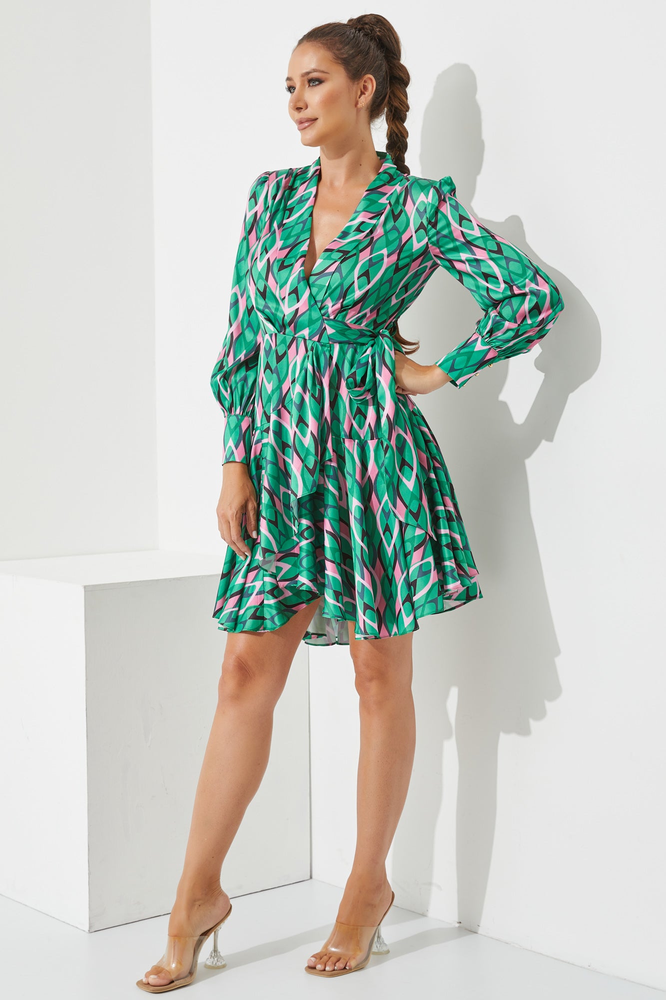 Woven Printed Mini Wrap Dress