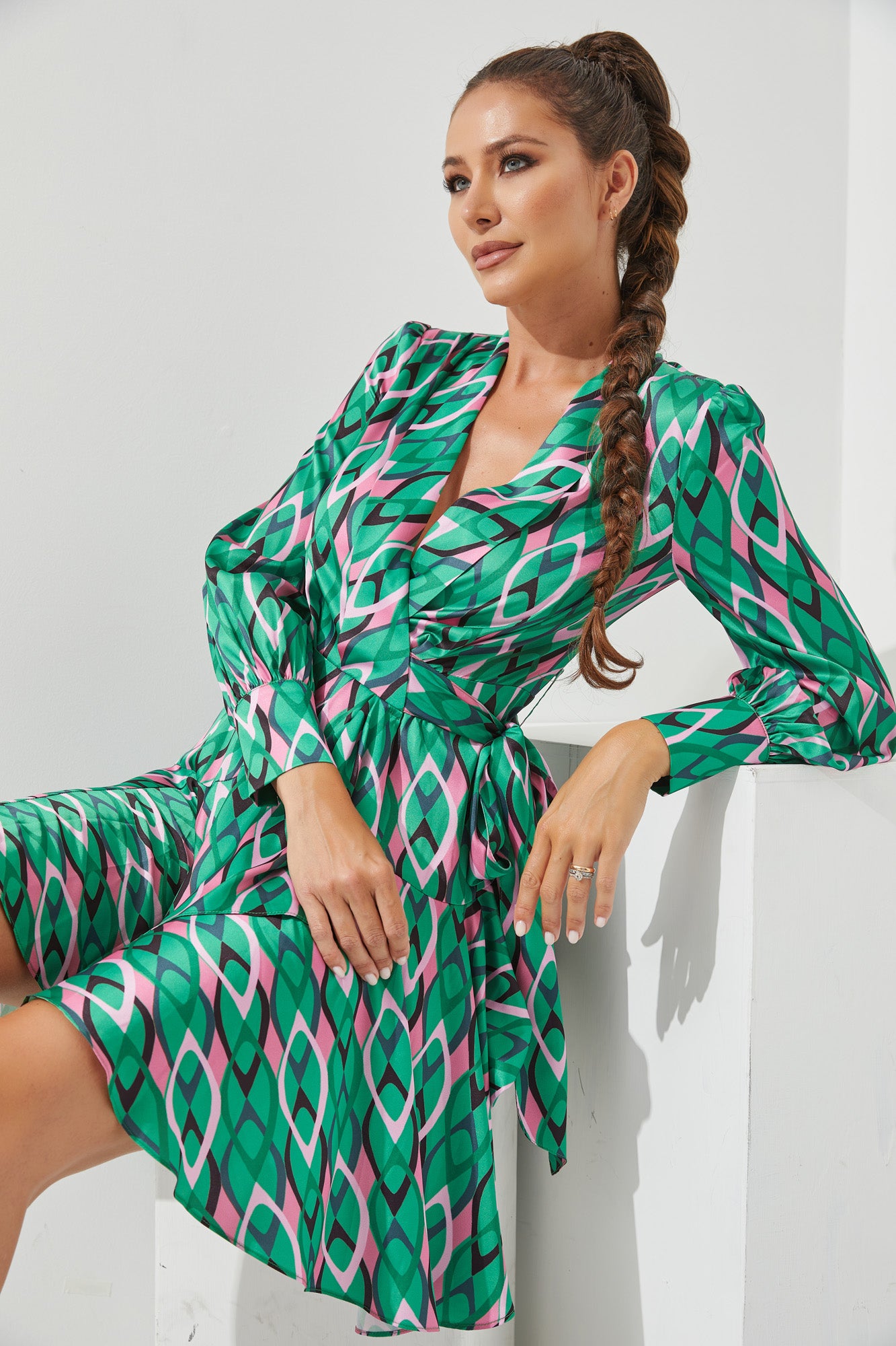 Woven Printed Mini Wrap Dress