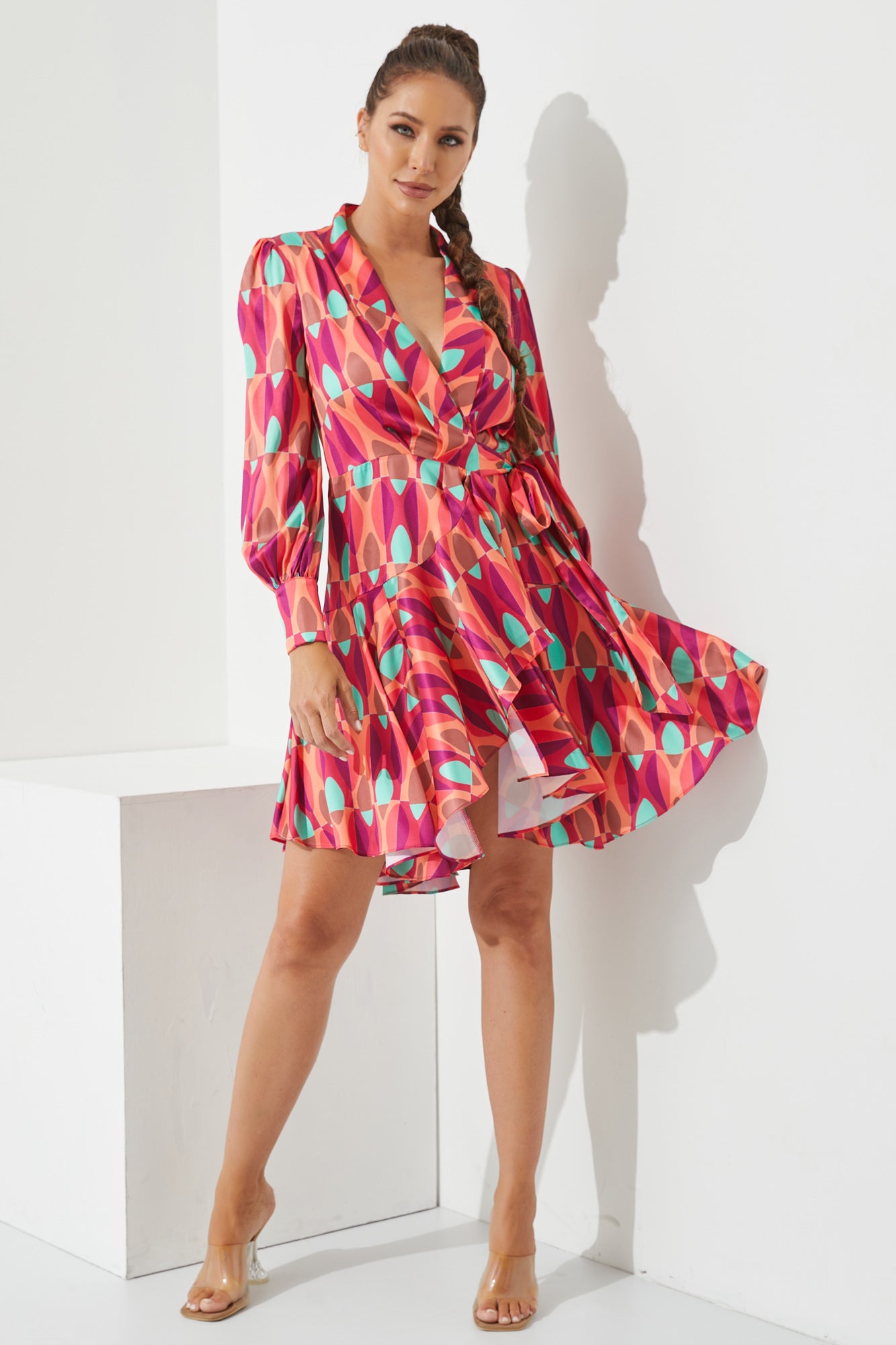 Woven Printed Mini Wrap Dress