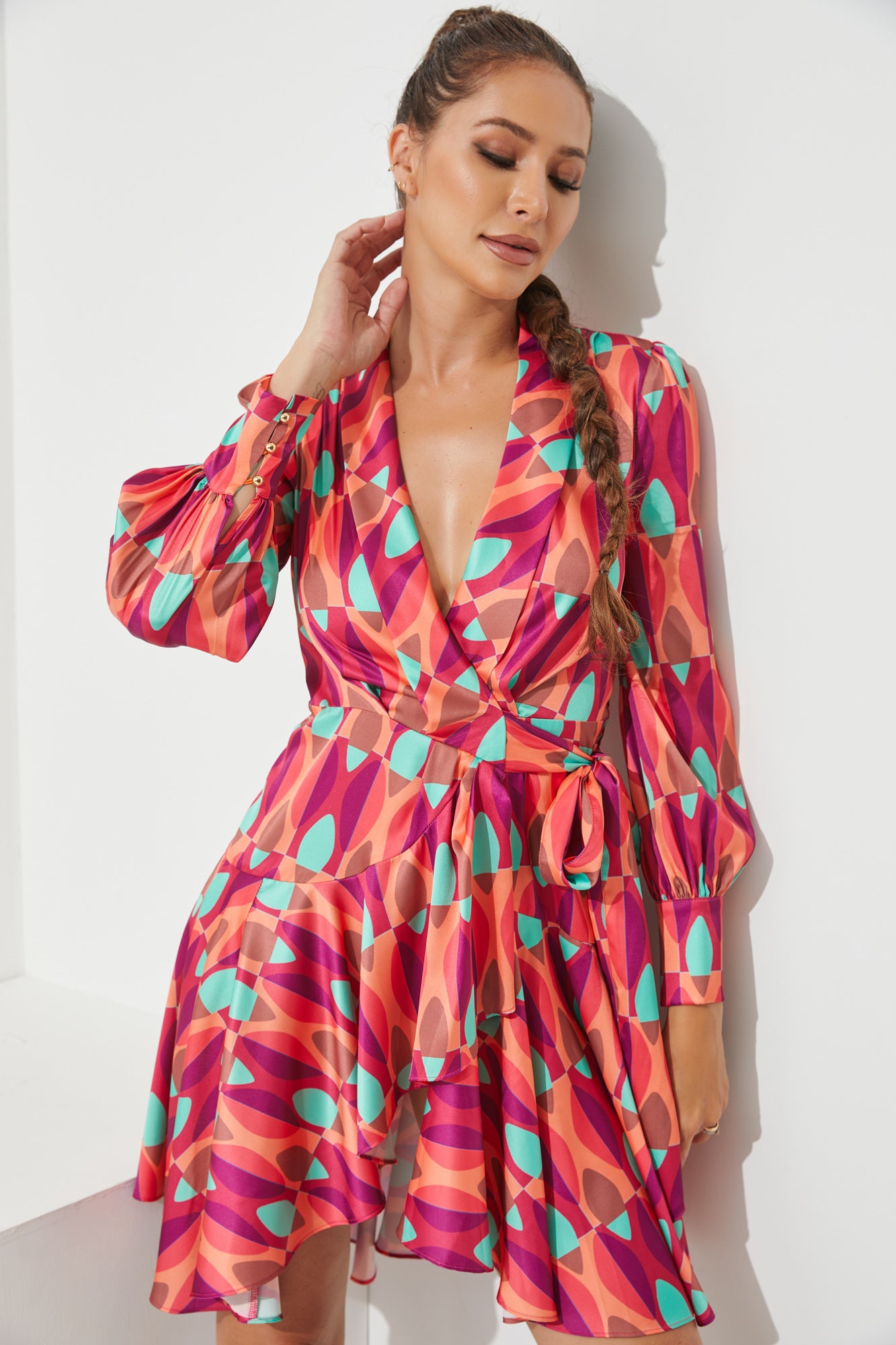 Woven Printed Mini Wrap Dress