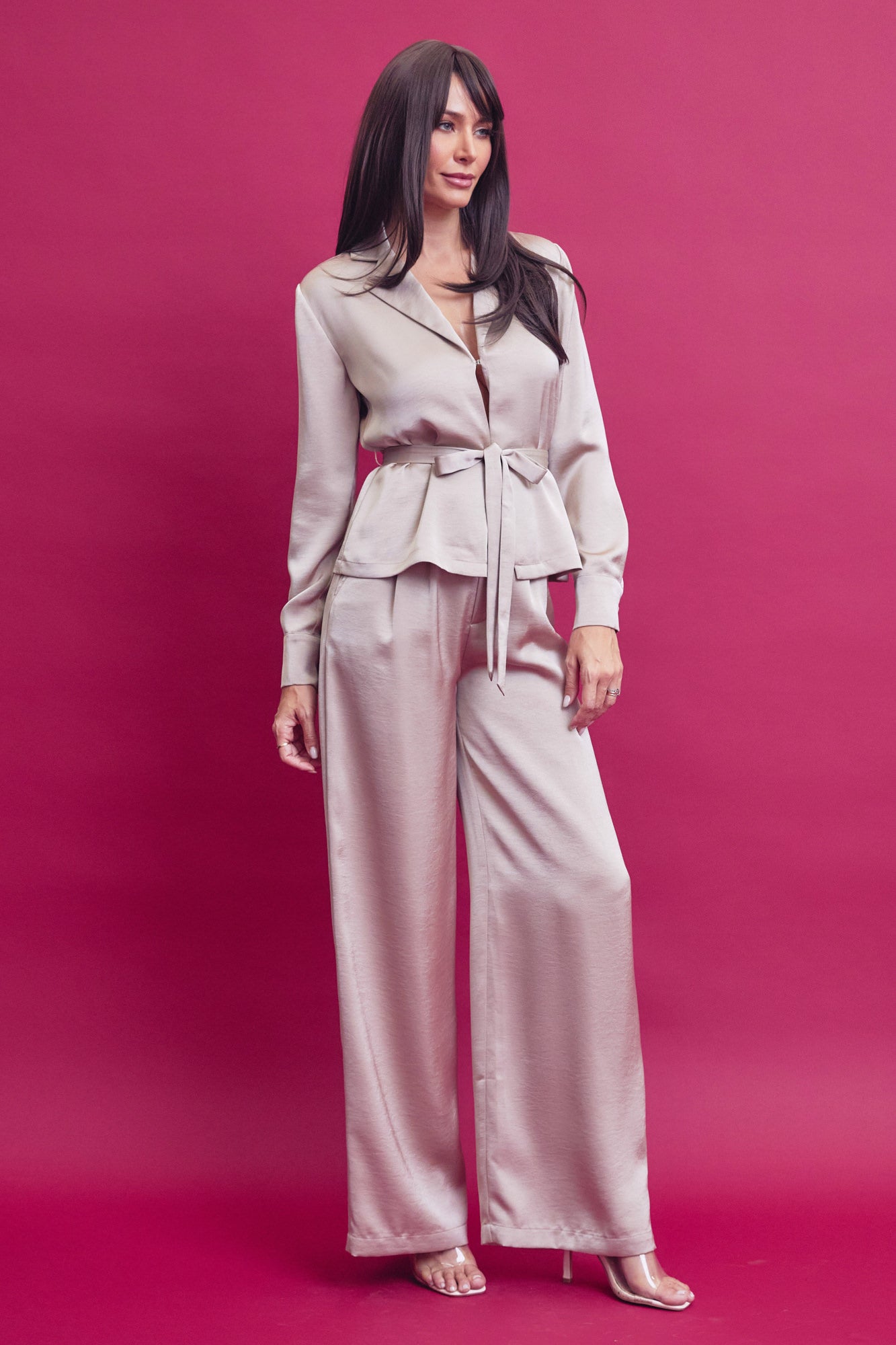 Woven Blouse With Tie and Pants Set