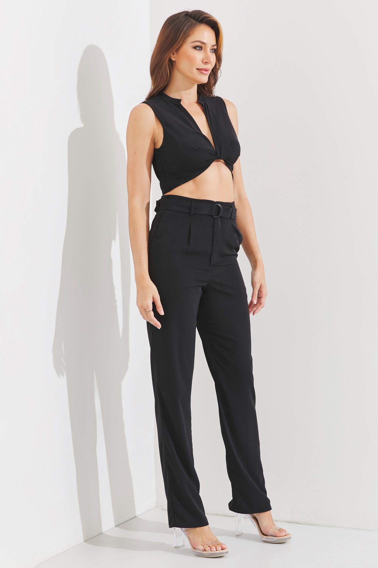 Woven Twisted Crop Top & Pants Set