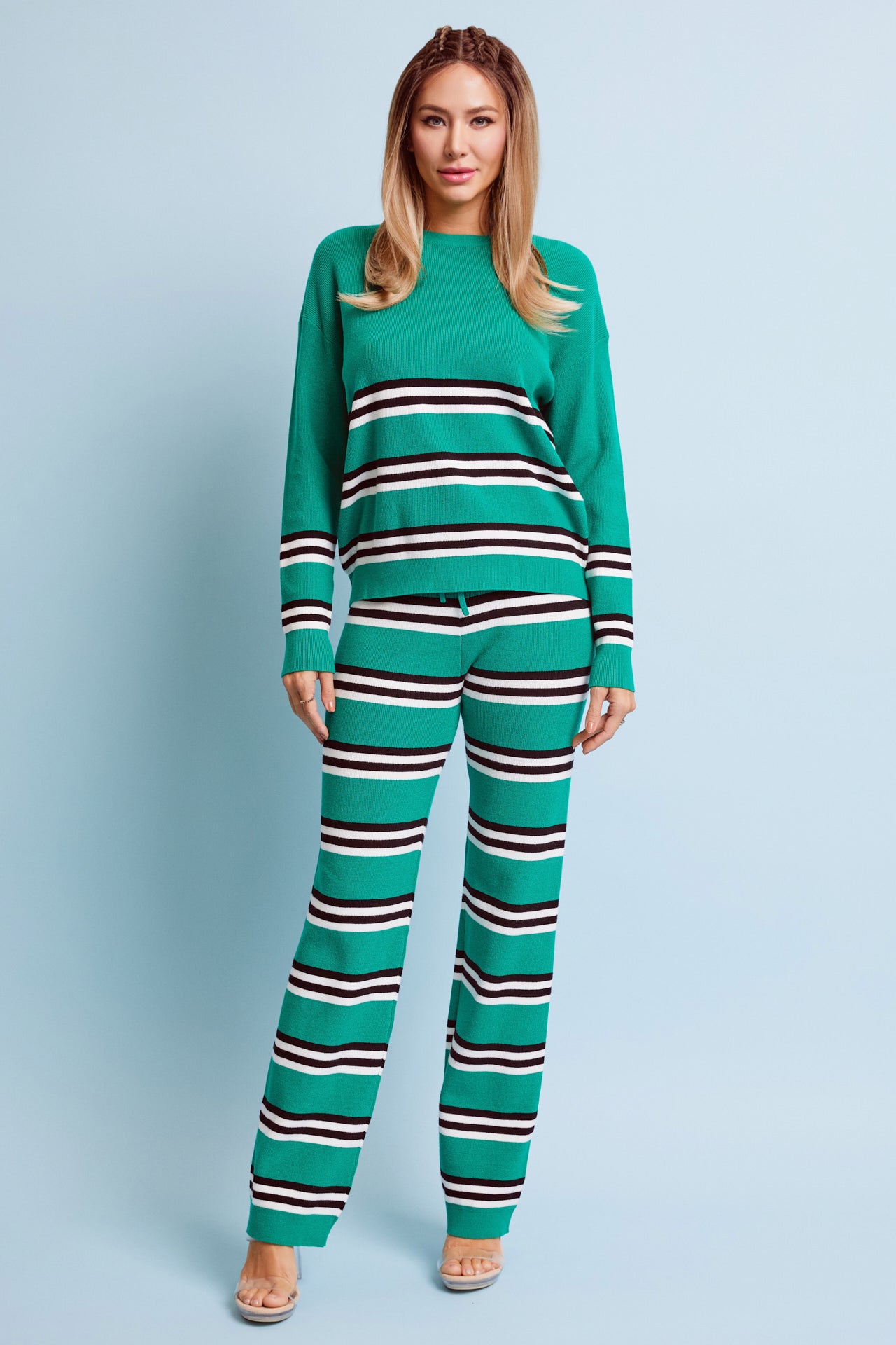 Knit Stripe Long Sleeve Top and Pants Set