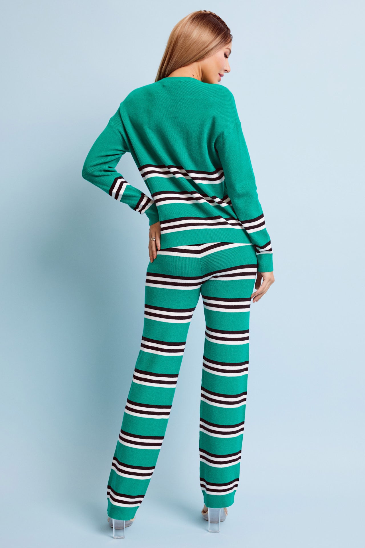 Knit Stripe Long Sleeve Top and Pants Set